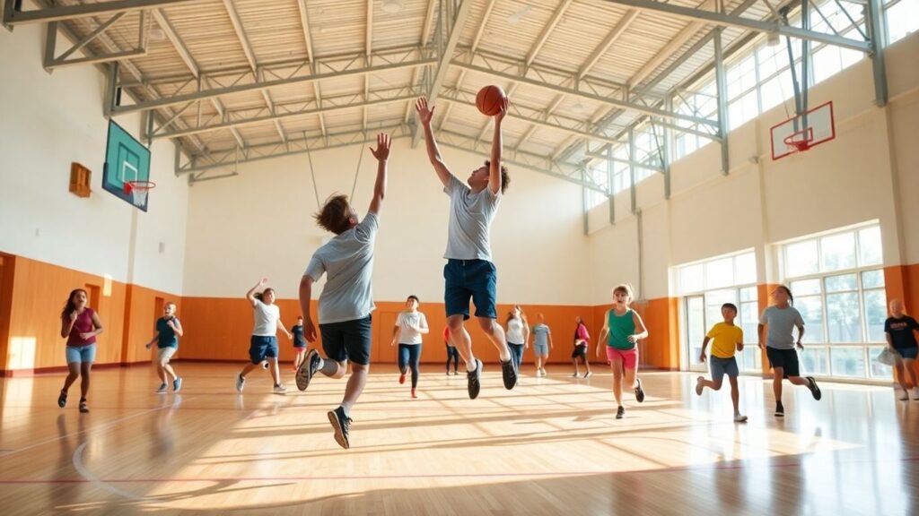 Schüler beim Sport in einer Turnhalle