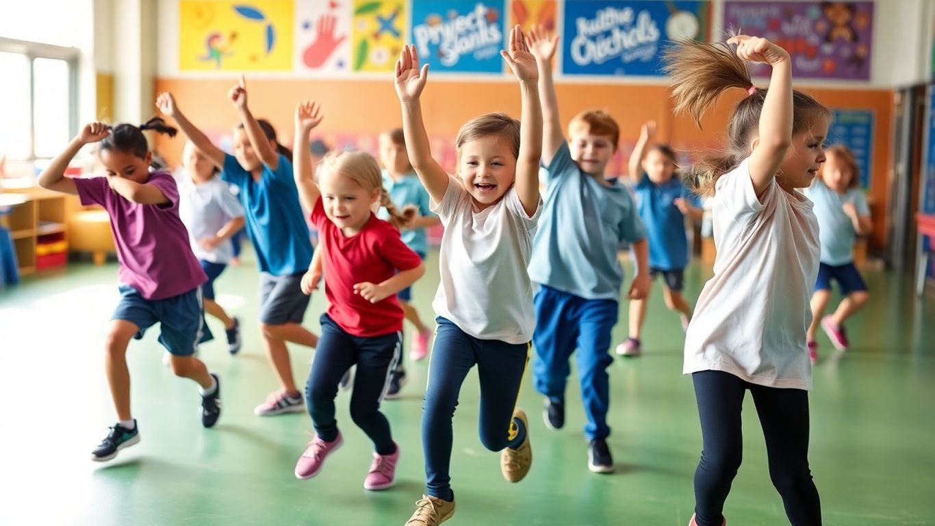 Kinder bei Sportübungen in der Grundschule