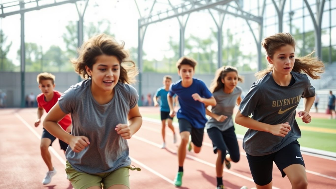 Schüler in Aktion beim Sportunterricht der 11. Klasse.