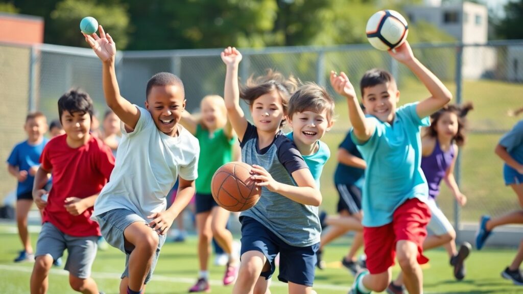 Schüler bei sportlichen Aktivitäten im Freien