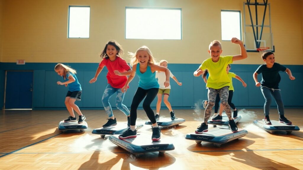 Schüler fahren Waveboard im Sportunterricht