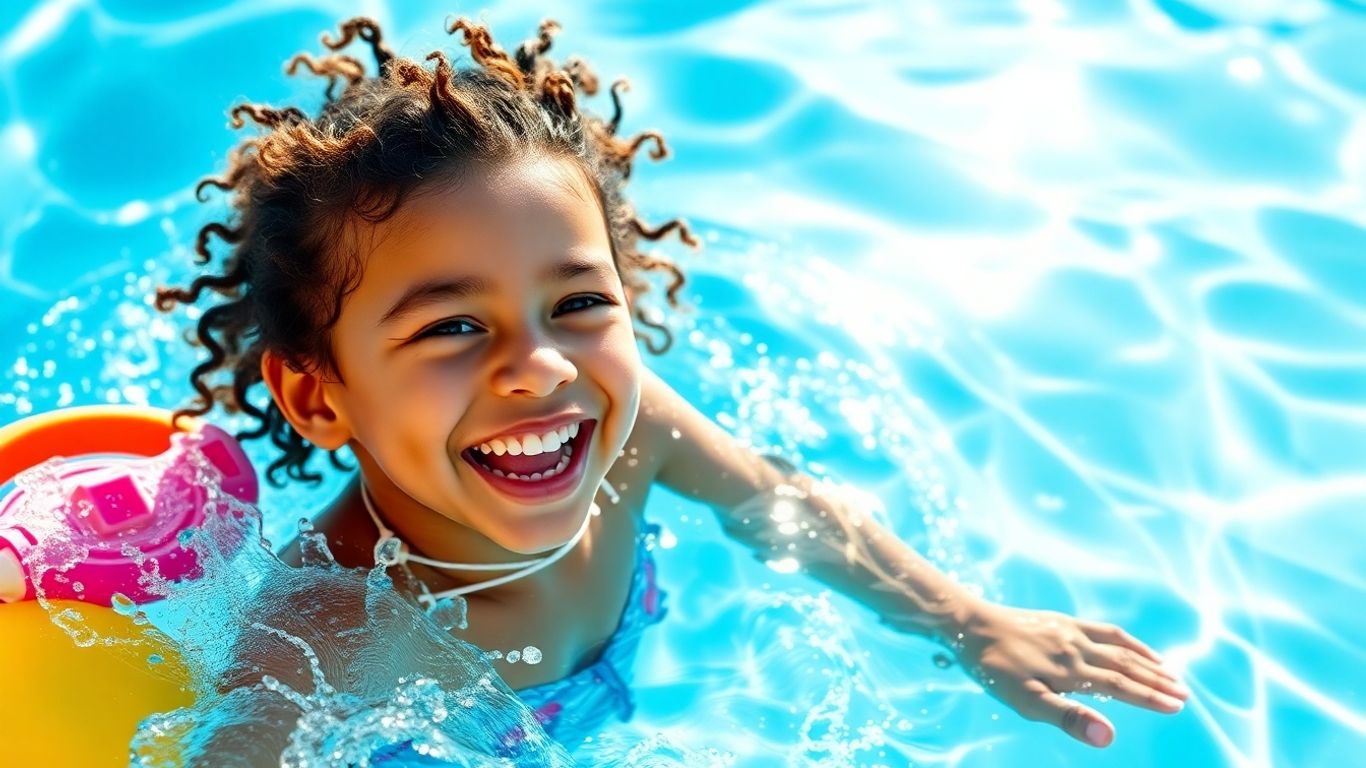 Kind planscht im Wasser mit Spielzeug