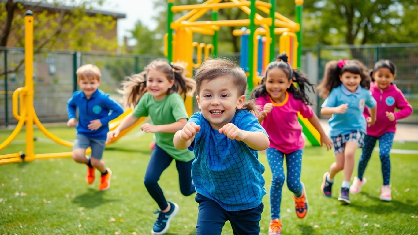 Grundschulkinder spielen und bewegen sich im Sportunterricht.